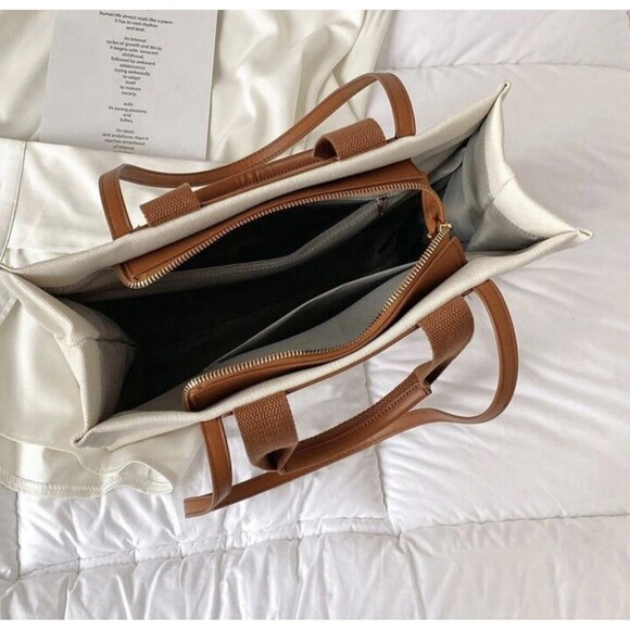 Beige & Brown Classic Women HandBag Fashion Light Shoulder Purse 10” X 1… - Picture 4 of 5